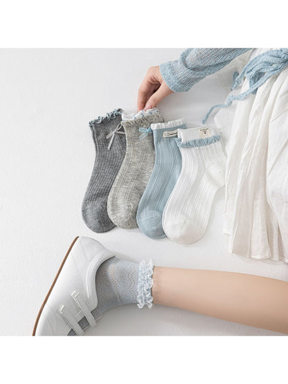 Rufia - Sweet Ruffle Trim Bow Detail Ankle Socks