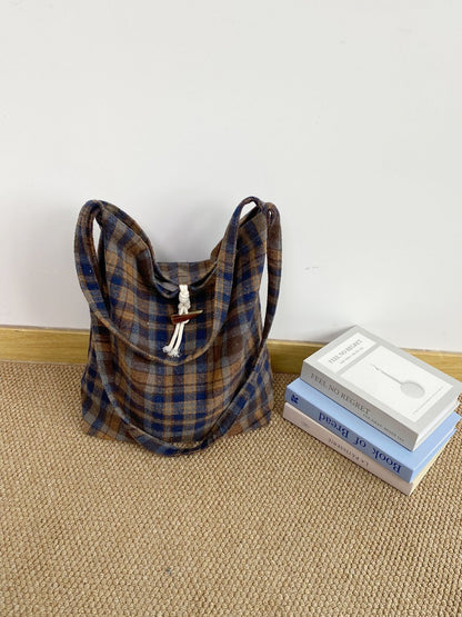 Cosbai – Vintage Plaid Tote with Knotted Detail