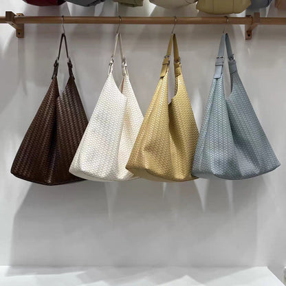 Cosbai woven slouchy hobo bag in natural beige color on white background