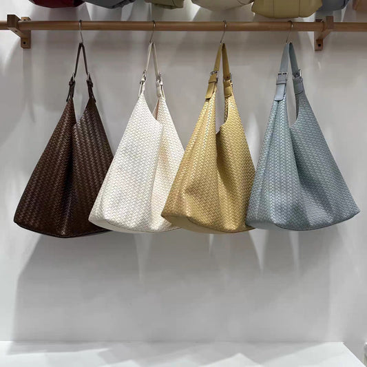 Cosbai woven slouchy hobo bag in natural beige color on white background