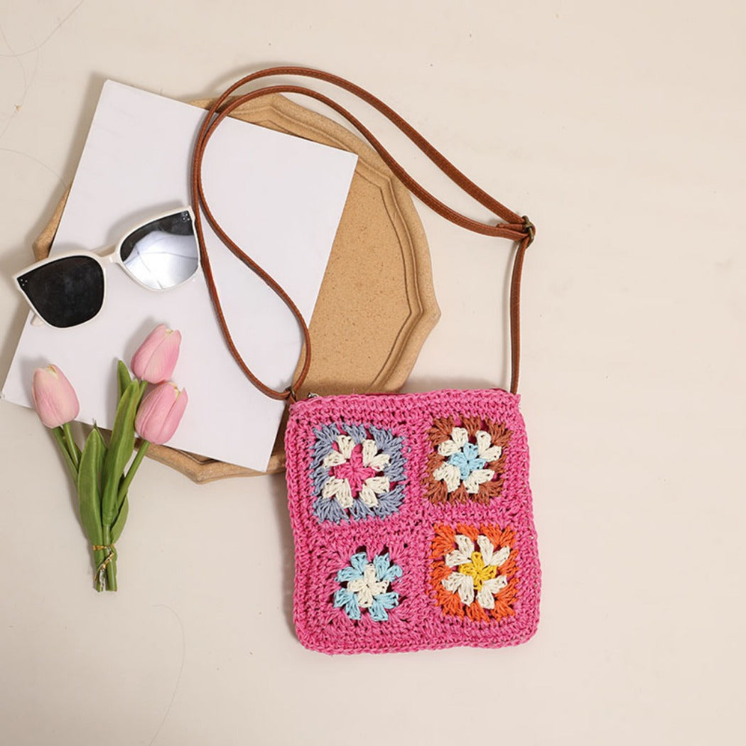 Cosbai - Vintage Square Crochet Flower Crossbody Bag