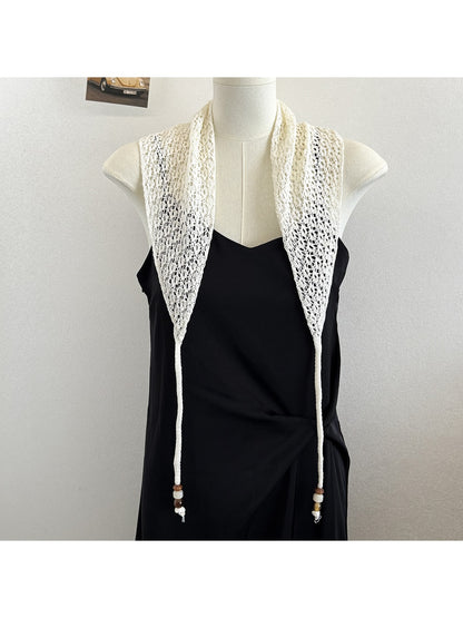 Scarvii - Beaded Tie Hollow Out Triangle Scarf