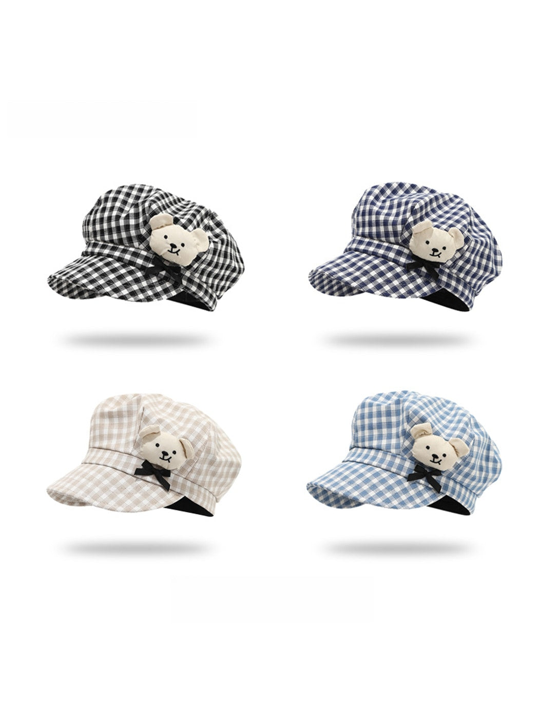 Haila - Plaid Pattern Bear Decoration Beret