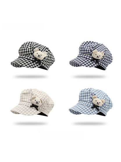 Haila - Plaid Pattern Bear Decoration Beret