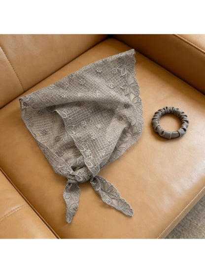 Scarvii - Floral Lace Embroidered Triangle Bandana