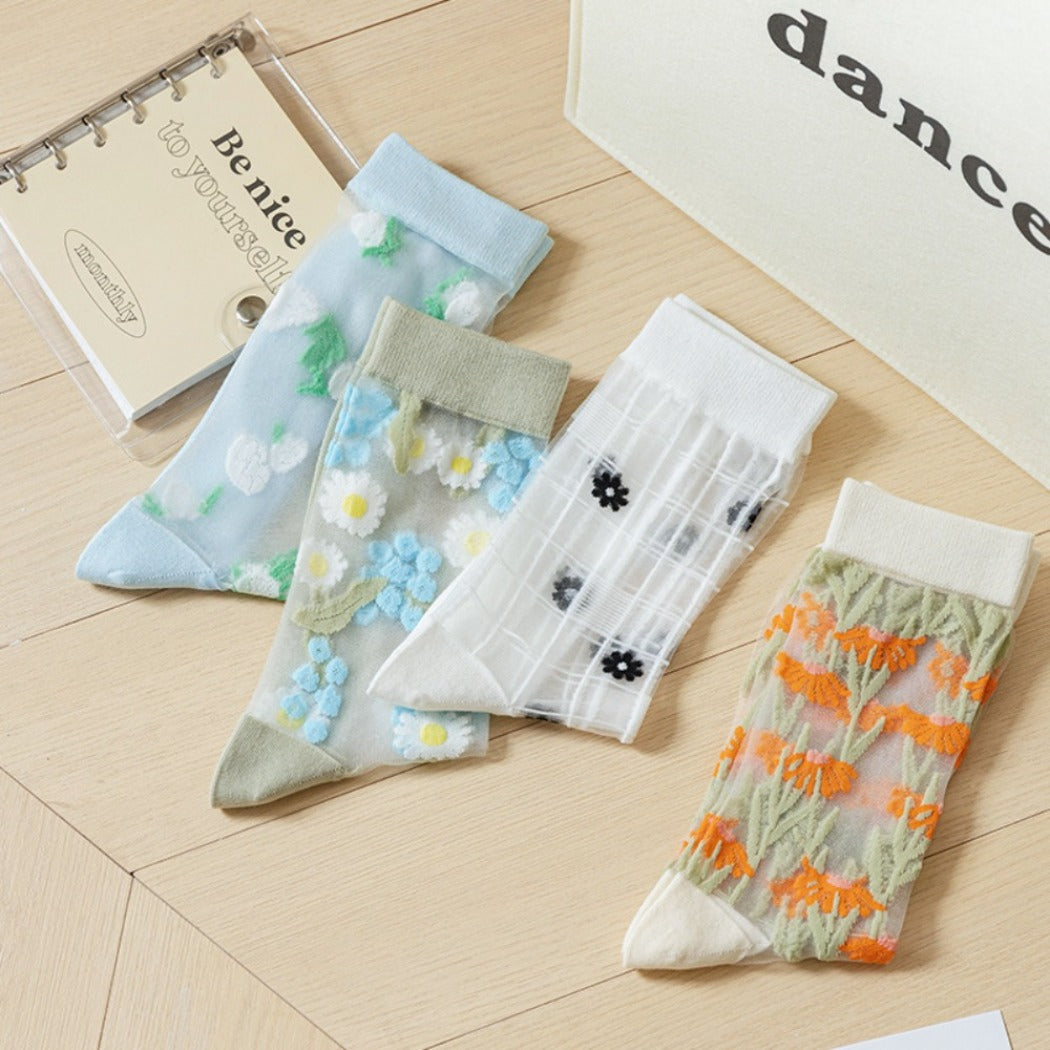 Rufia - Summer Floral Pattern Sheer Socks