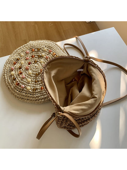 Cosbai - Round Woven Straw Crossbody Bag