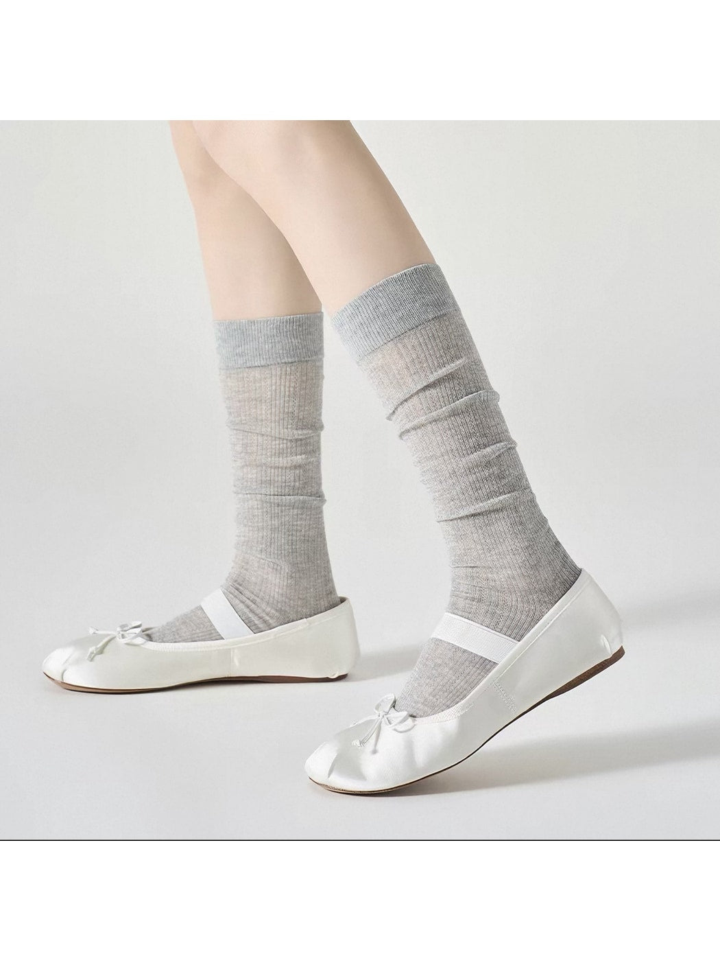 Rufia - Solid Tone Stacked Look Mid Calf Socks