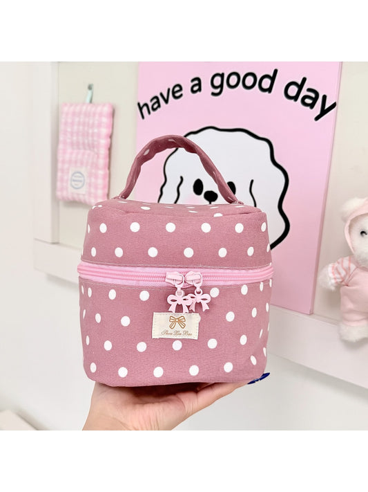 Cosbai - Cute Polka Dot Zipper Cosmetic Organizer Bag