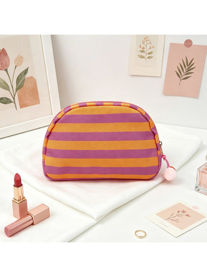 Cosbai - Striped Half-moon Cosmetic Organizer Bag