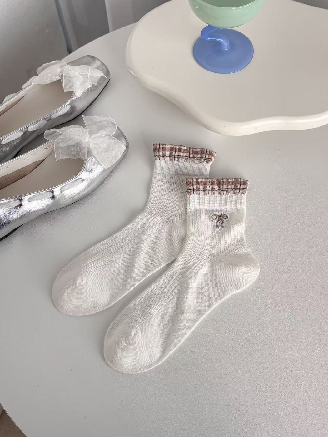 Rufia - Rib Knit Plaid Cuff Socks product image 5