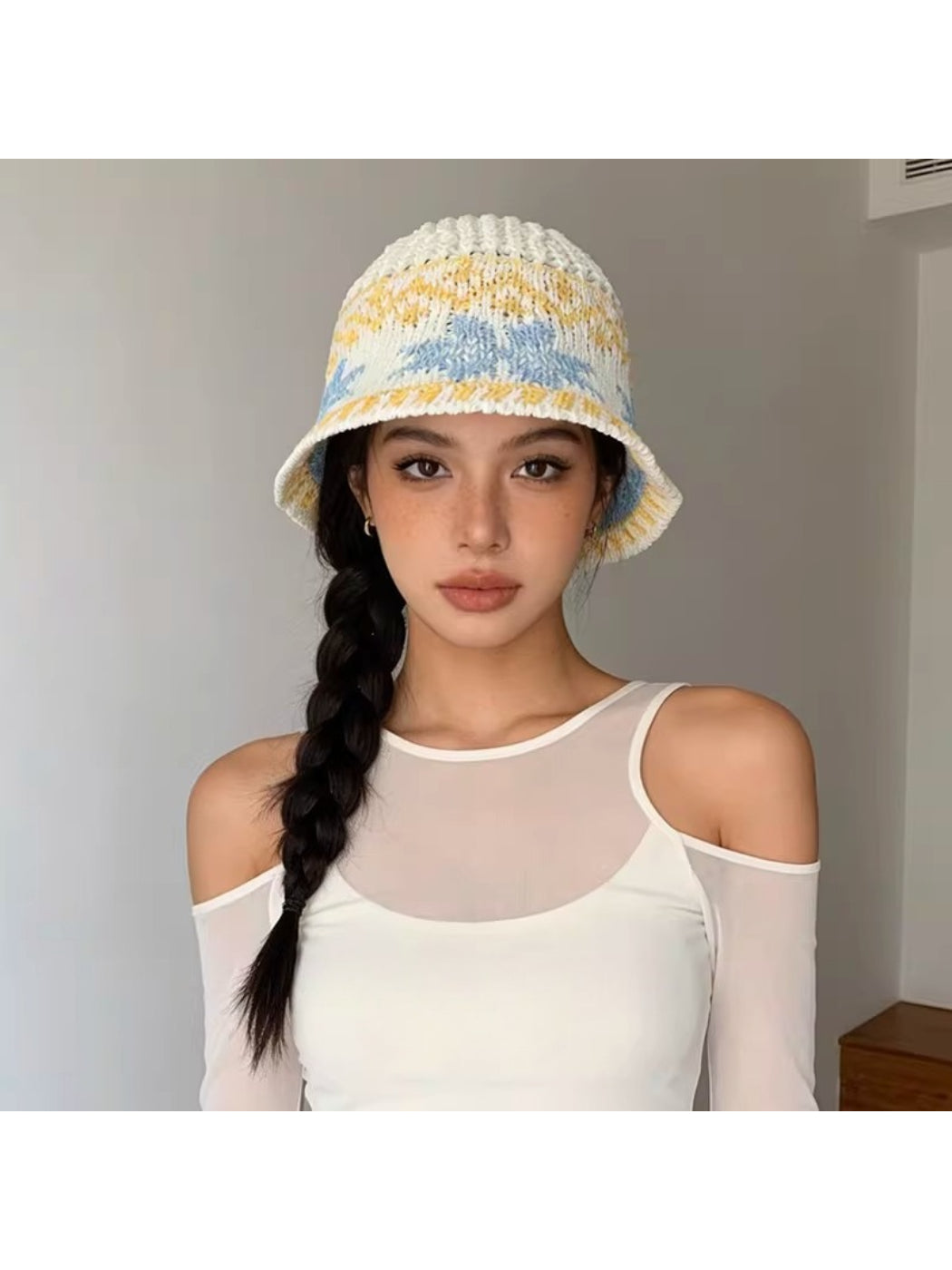 Haila - Floral Pattern Knit Bucket Hat