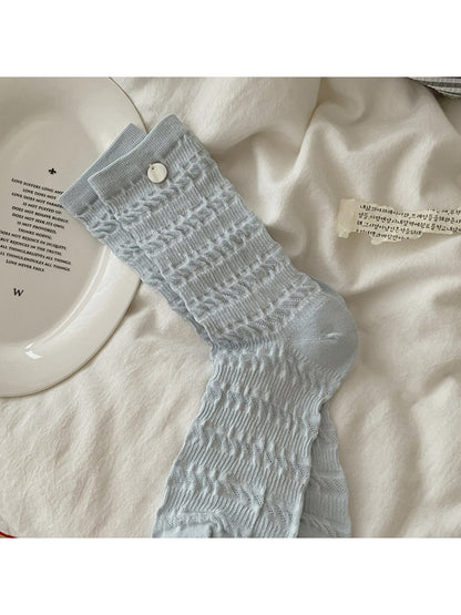 Rufia - Solid Button Decor Crew Socks