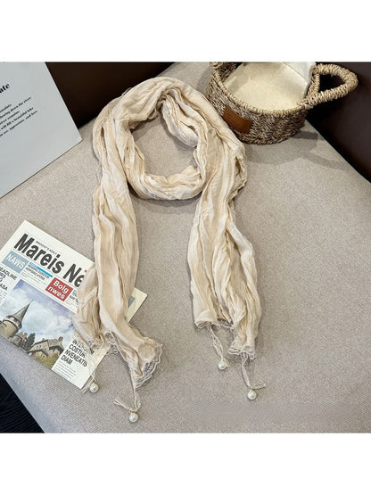 Scarvii - Elegant Solid Color Pleated Beaded Scarf