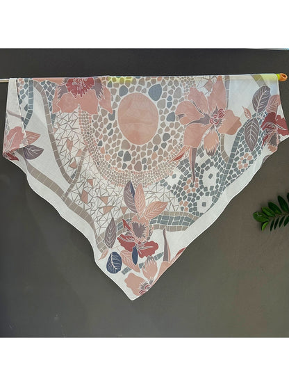 Scarvii - Retro Earth Tone Floral Print Square Scarf