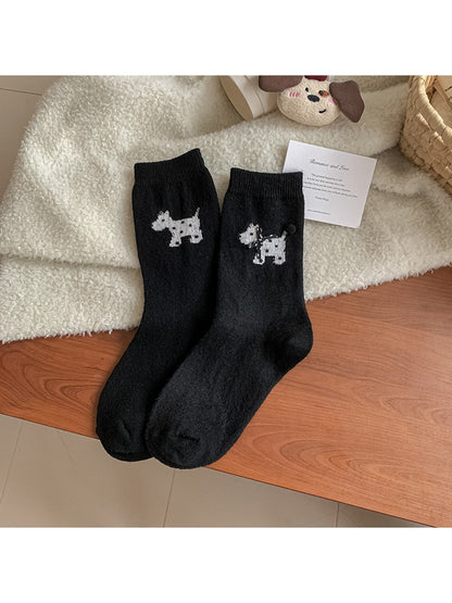 Rufia - Cute Bow Accent Dog Pattern Crew Socks