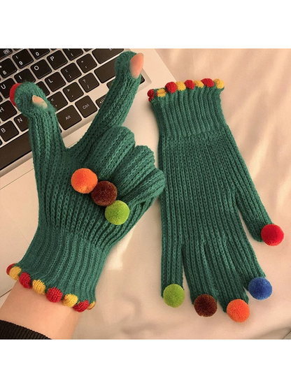 Gloving - Multicolor Pom-Pom Ribbed Gloves