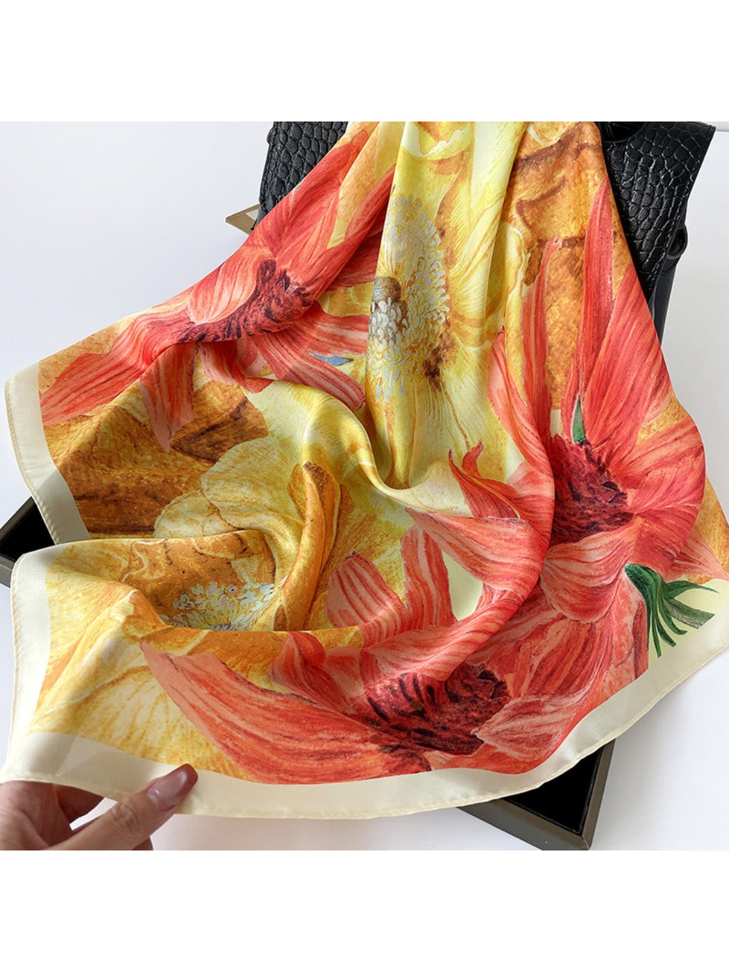 Scarvii - Bold Floral Print Square Scarf