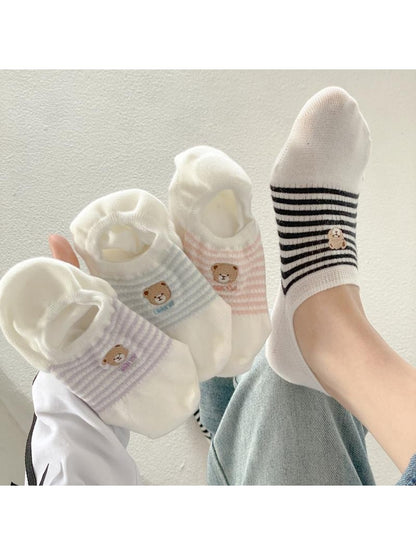 Rufia - Cute Striped Bear Low Ankle Socks