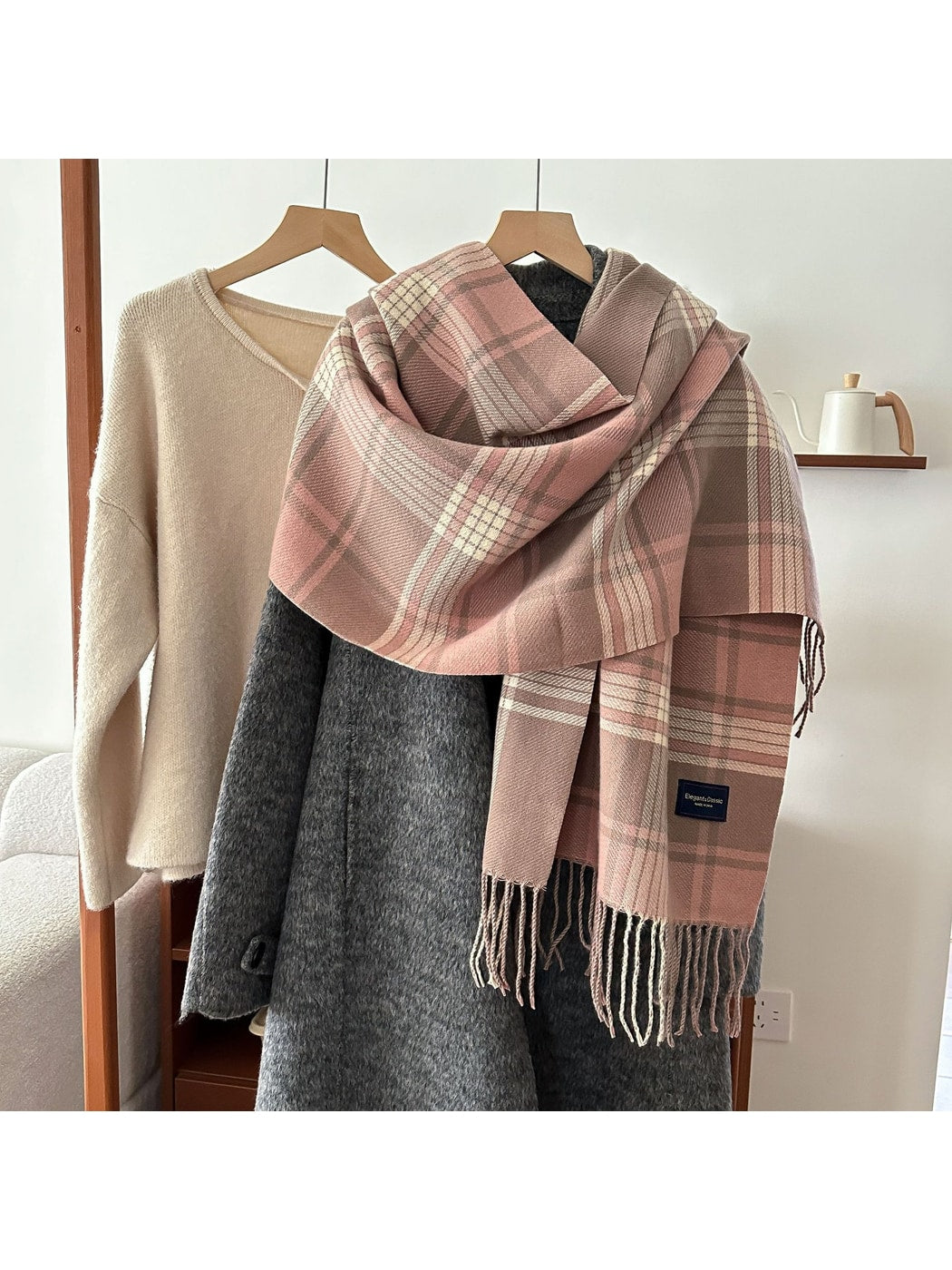 Scarvii - Mixed-Scale Plaid Fringed Scarf
