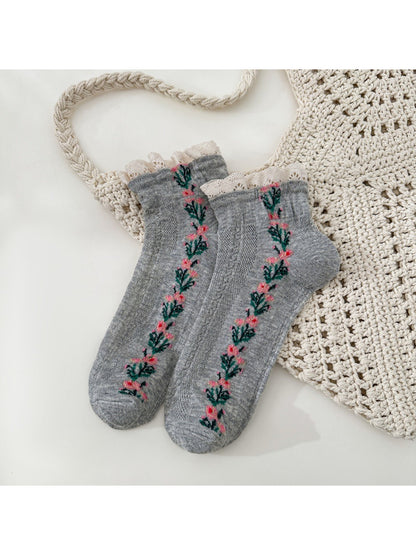 Rufia - Lace Trim Embroidered Floral Crew Socks product image 7