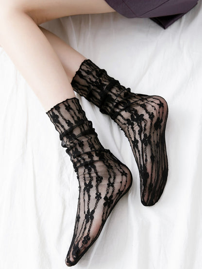 Rufia - Candy Stripe Floral Lace Sheer Socks