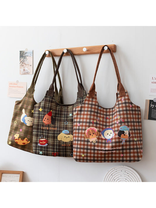 Cosbai - Plaid Puppy Friends Everyday Tote Bag