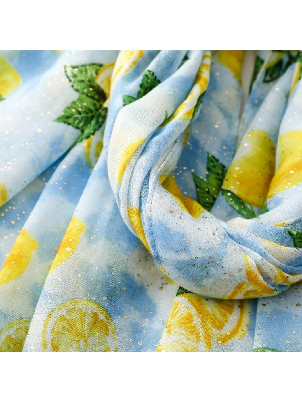 Scarvii - Lemon Foil Print Fringed Wrap Scarf