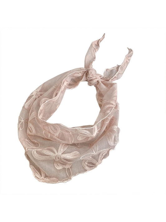 Scarvii - Bow Embroidered Sheer Triangle Scarf - Sweet & Airy