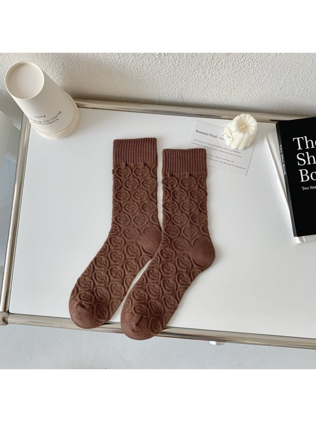 Rufia - Women's Solid Winter Socks with Embossed Smile