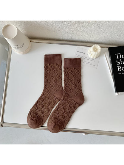Rufia - Women's Solid Winter Socks with Embossed Smile