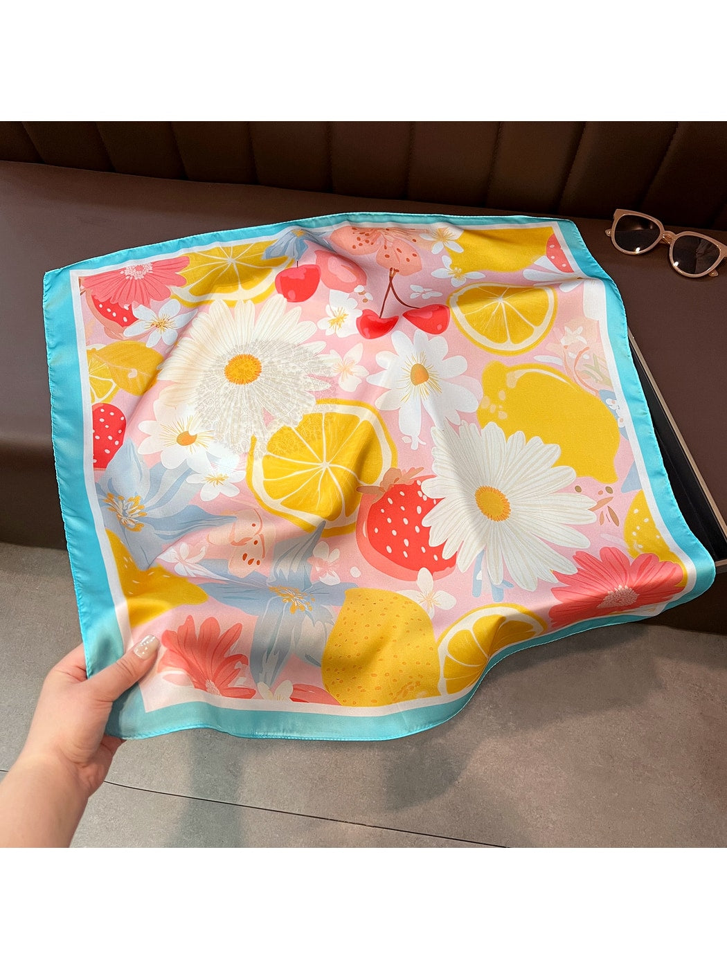 Scarvii - Floral Fruit Print Decorative Square Scarf