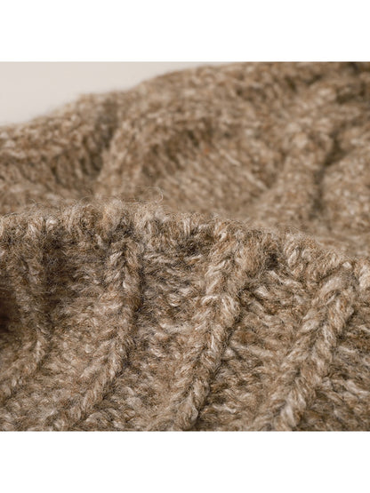 Haila - Pom Pom Cable Knit Folded Cuff Beanie