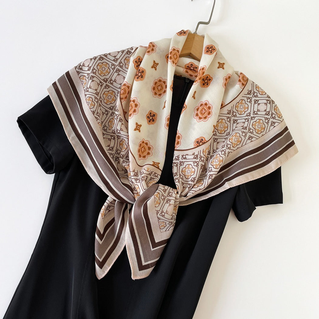 Scarvii - Vintage Diamond & Floral Print Square Scarf - 35"