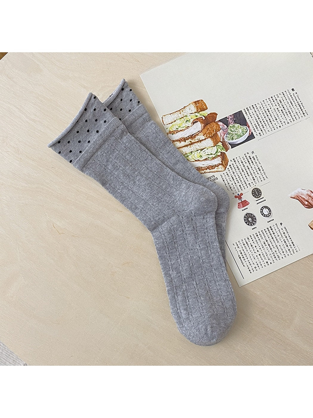 Rufia - Openwork Polka Dot Rolled Trim Crew Socks