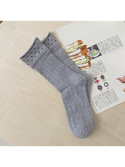 Rufia - Openwork Polka Dot Rolled Trim Crew Socks