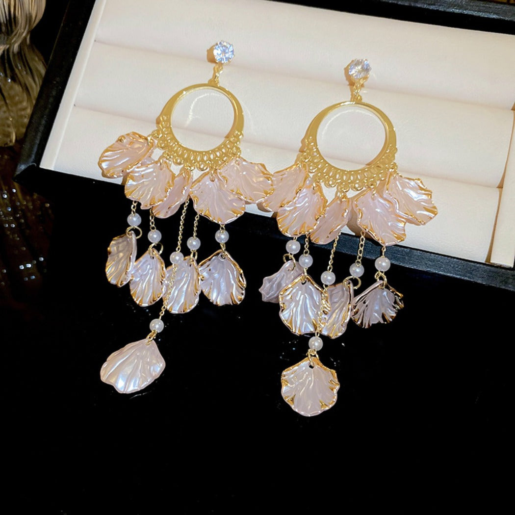 Earwish - Pink Shell Dreamcatcher Earrings - Dreamy & Chic