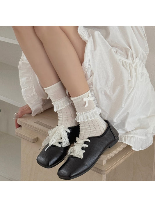 Rufia - Bow Ruffle Trim Ballet Style Crew Socks
