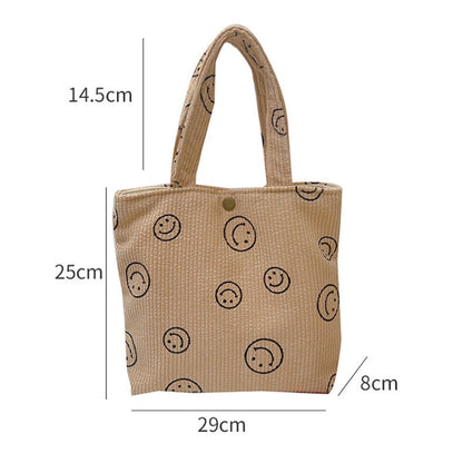 Cosbai - Black Smiley Face Corduroy Tote Bag