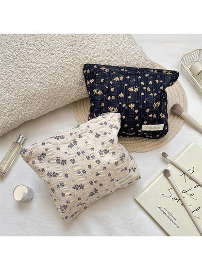 Cosbai vintage floral makeup storage pouch with colorful flower pattern on fabric