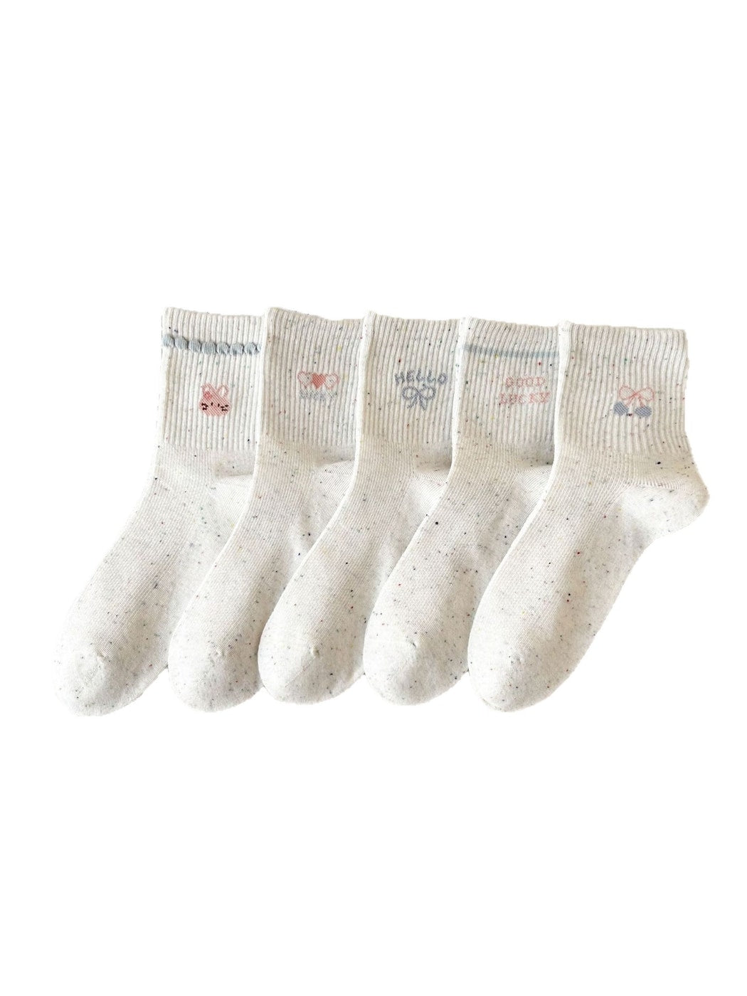 Rufia - Simple Cartoon Pattern Heathered Crew Socks