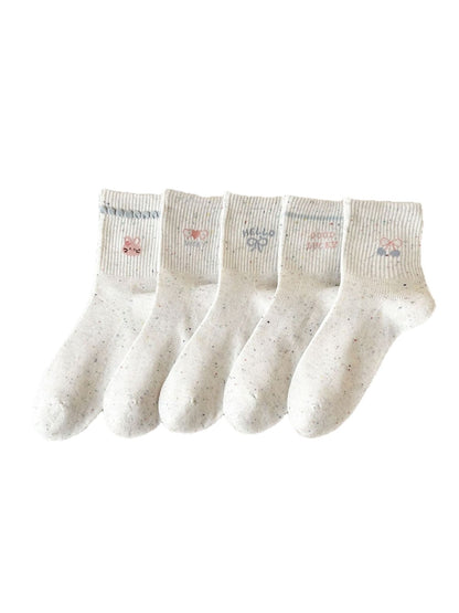 Rufia - Simple Cartoon Pattern Heathered Crew Socks