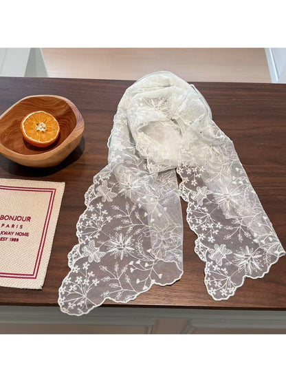 Scarvii - Scalloped Edge Lace Long Styling Scarf