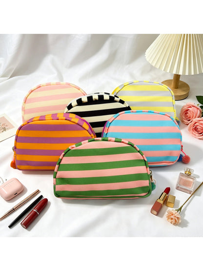 Cosbai - Striped Semicircle Cosmetic Organizer Bag