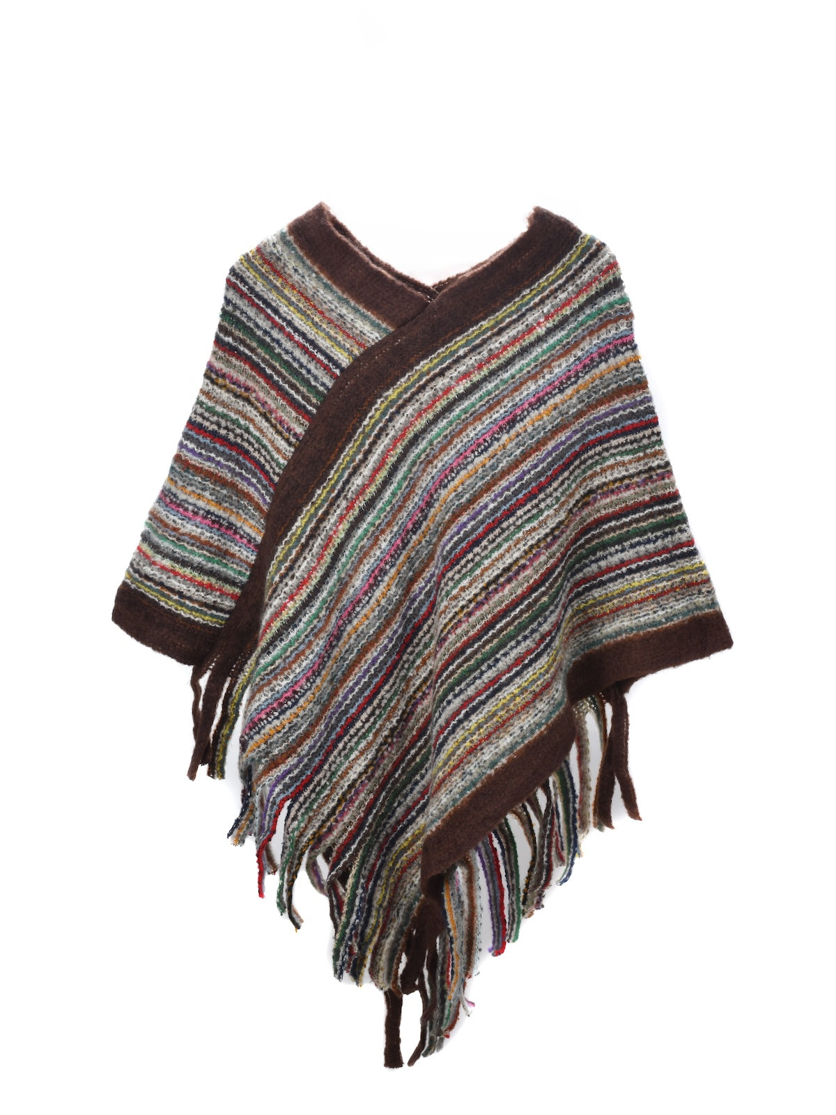 Scarvii – Striped Fringe Knit Shawl