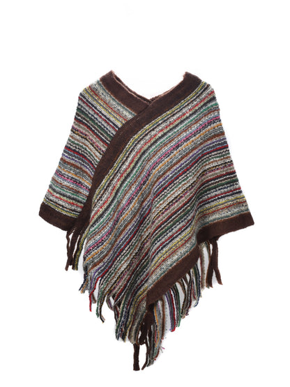 Scarvii – Striped Fringe Knit Shawl