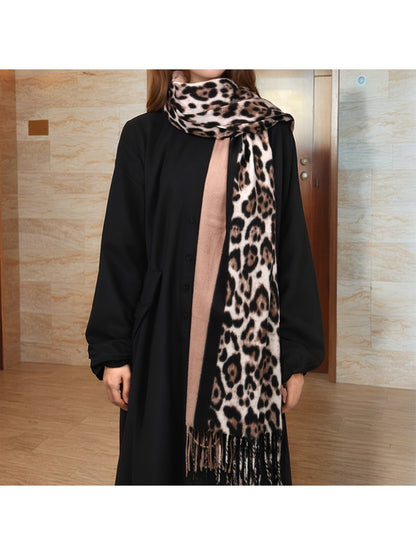 Scarvii - Leopard Print Tassel Winter Scarf