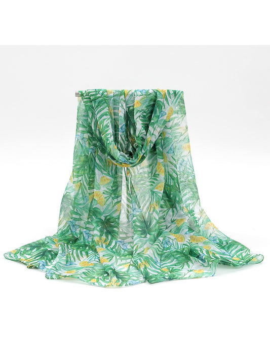 Scarvii - Green Tropical Leaf Print Scarf