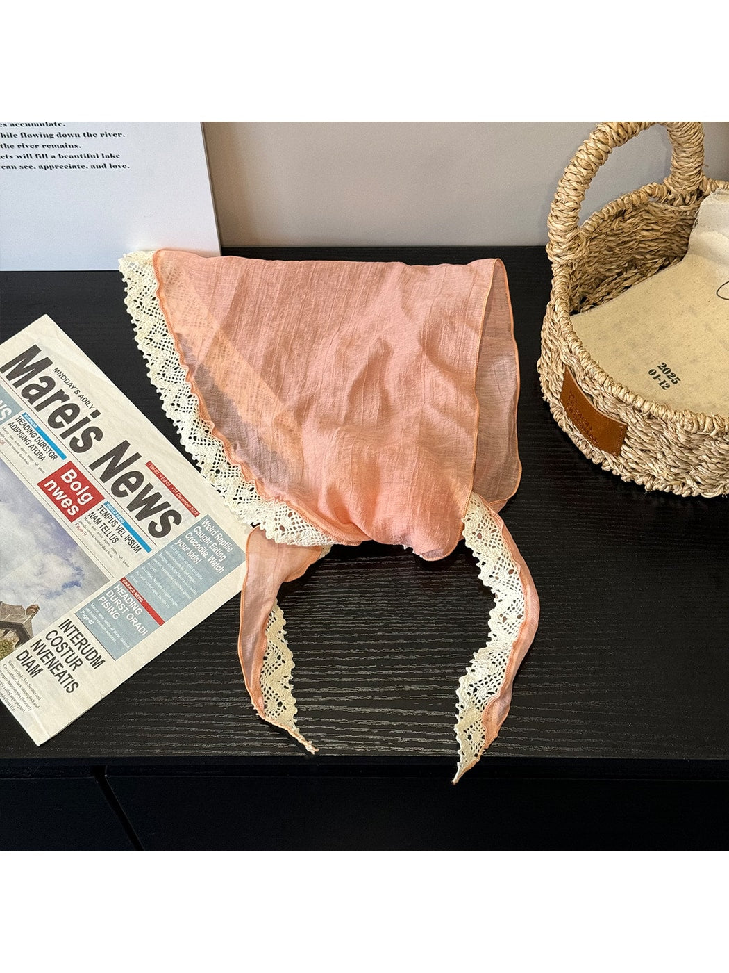 Scarvii - Muted Lace Trim Solid Triangle Bandana