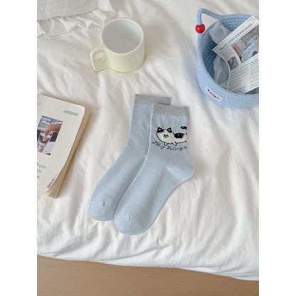 Rufia cat knit crew socks showing knit pattern and soft fabric